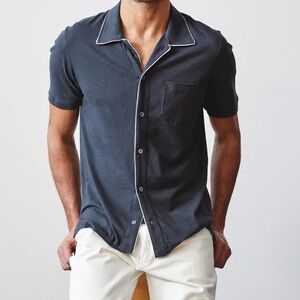 todd snyder montauk tipped full placket polo tshirt small dark grey new york